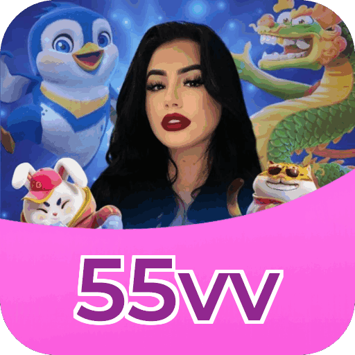 Interface do aplicativo 55vv mostrando jogos disponíveis no iOS e Android